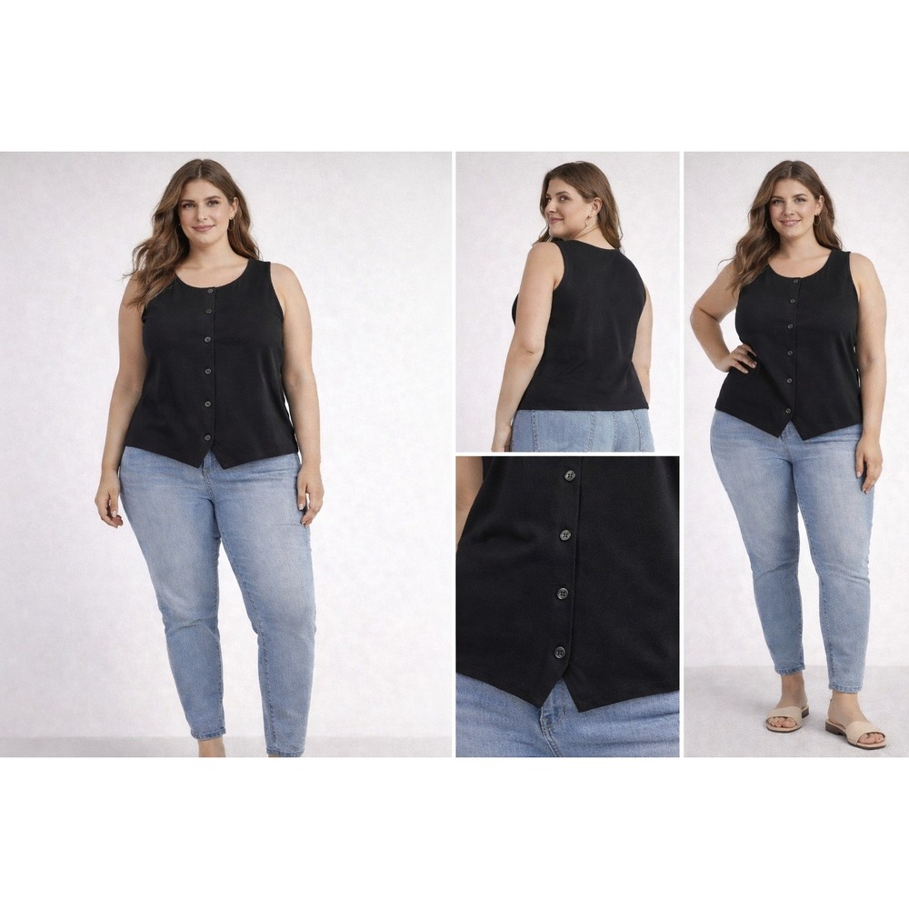A New Day Women's Black Button Front Sleeveless Vest Top Size 2X NWT